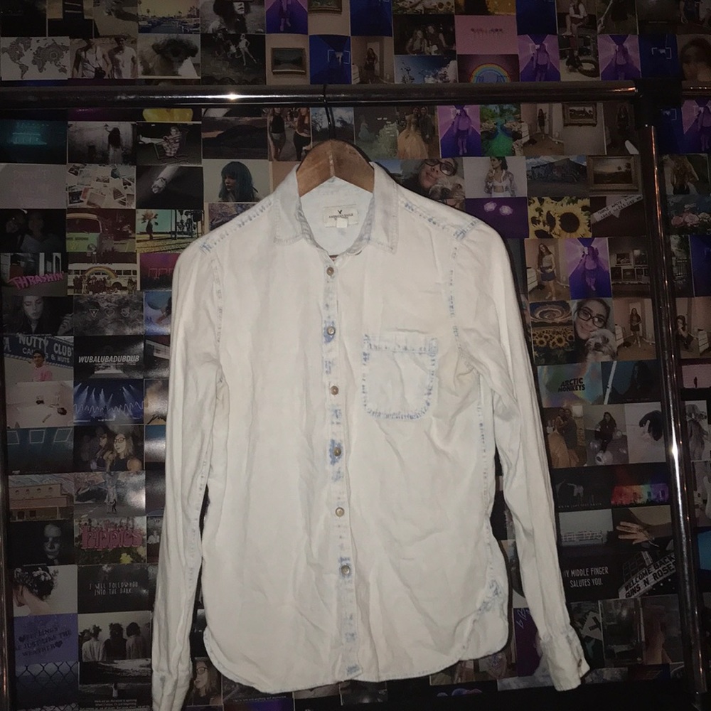 Light wash denim button down shirt